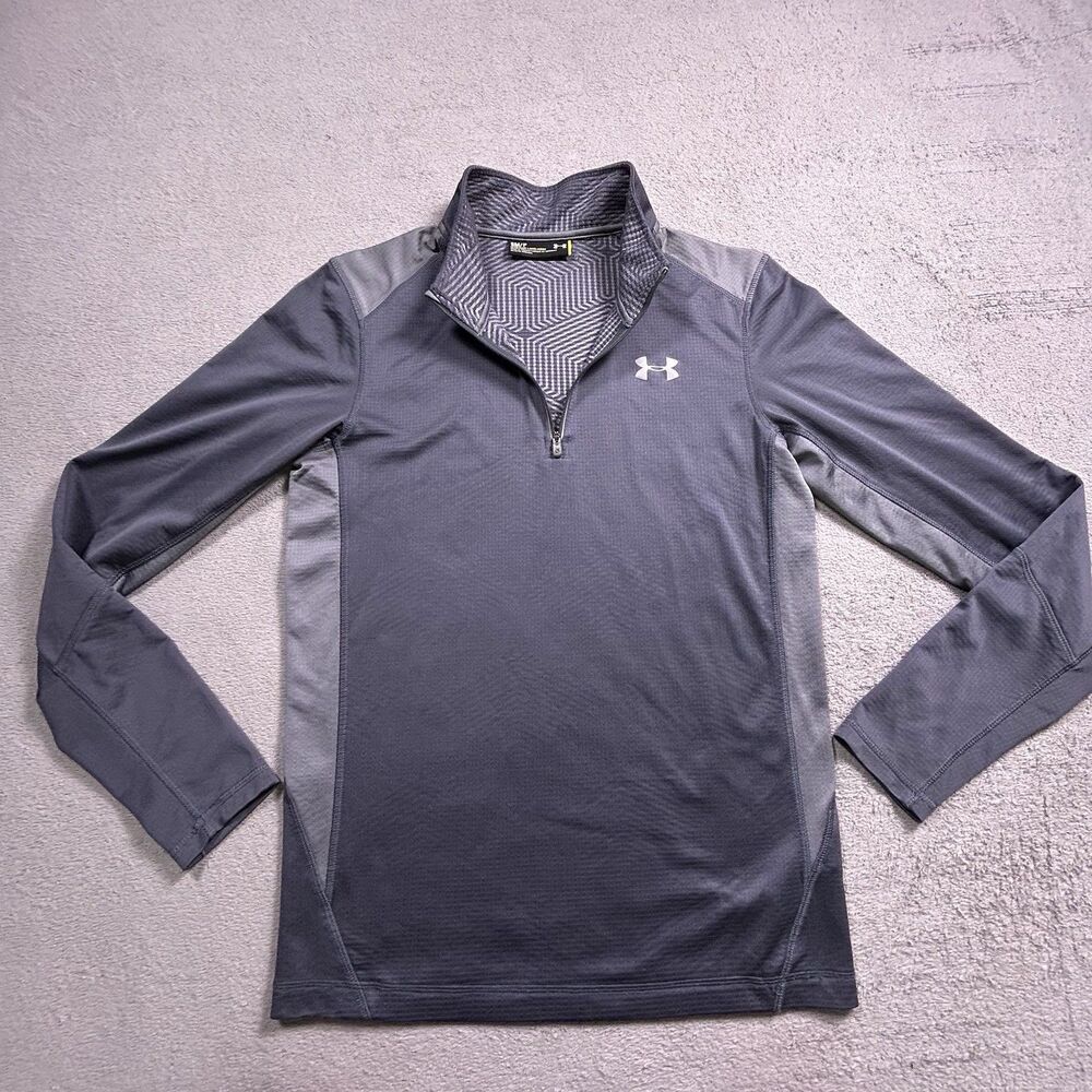 Under Armour Shirt Mens Small Grey ColdGear Infrared 1/4 Zip Pullover Running